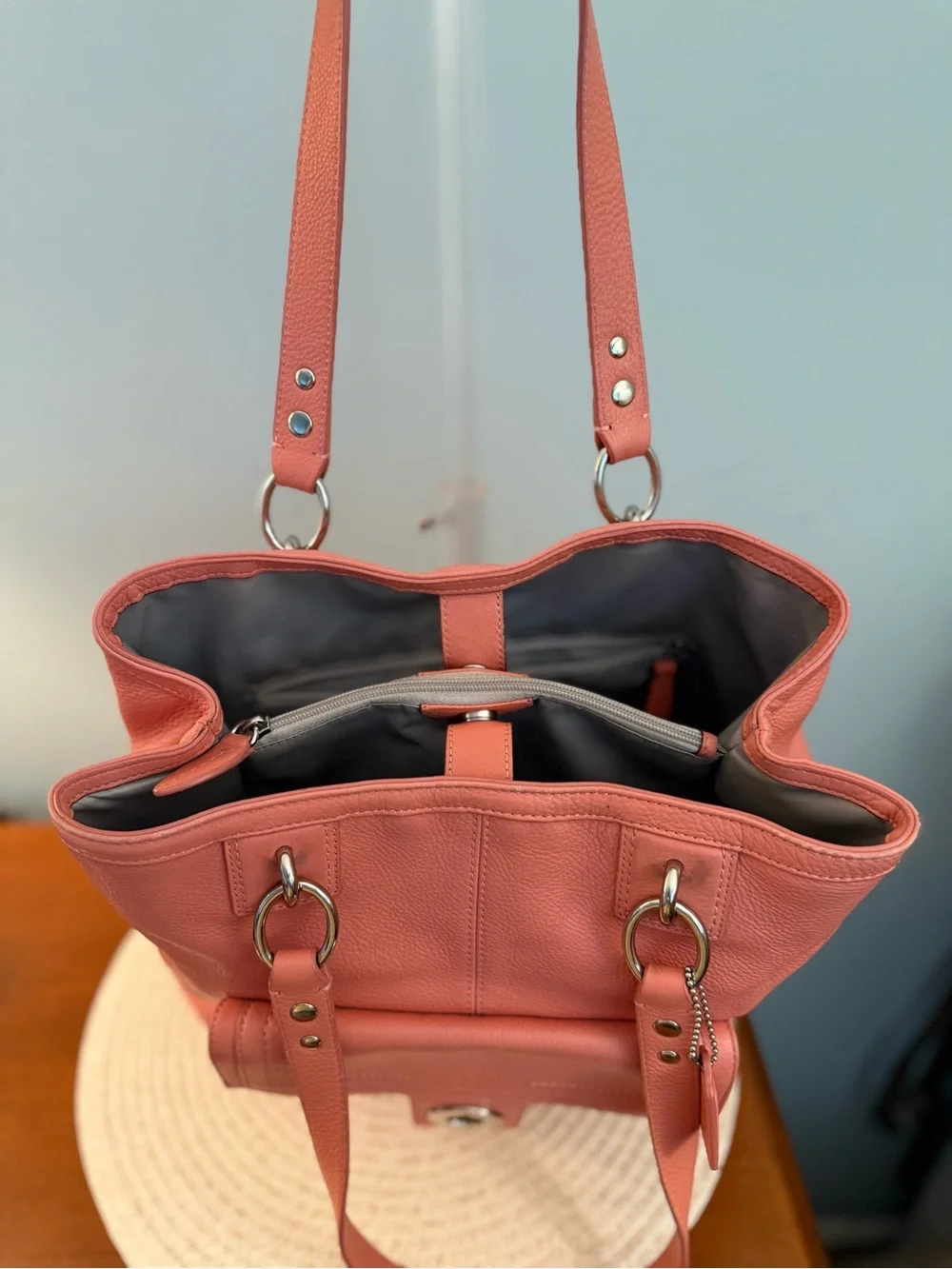 Coach Pebbled Leather Shoulder Bag in Coral Pink
